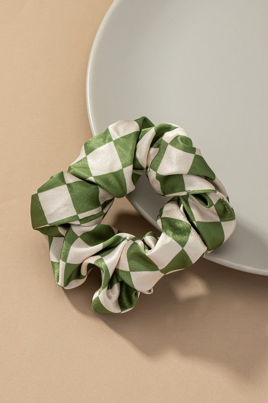 Check Pattern Soft Satin Hair Scrunchies