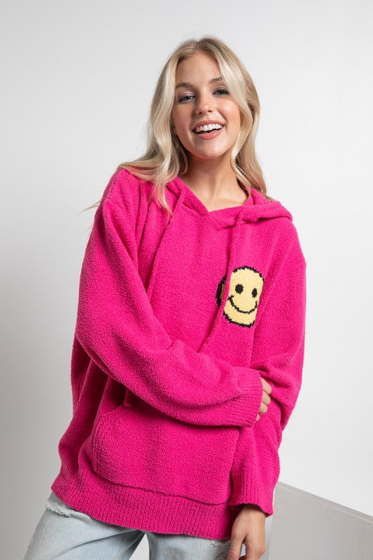 Fuzzy Cozy Hooded Smiley Sweater