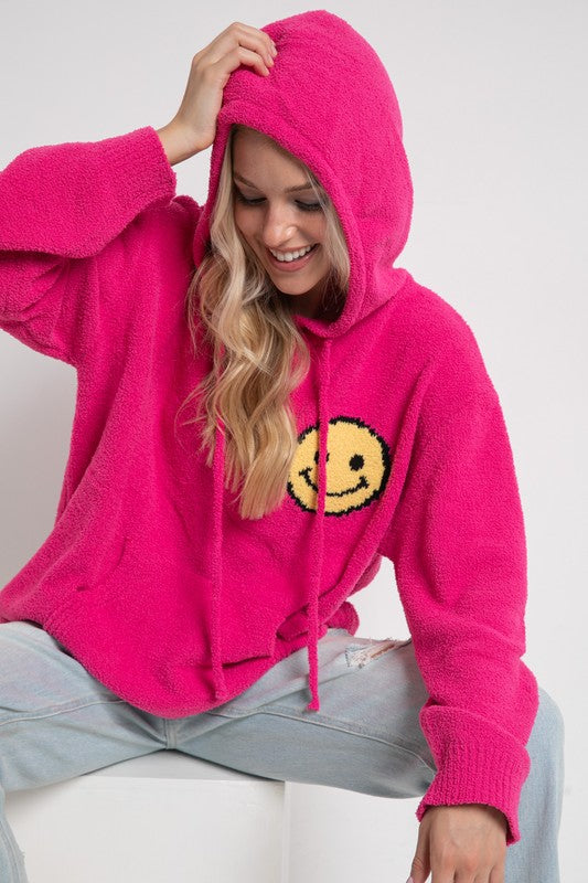 Fuzzy Cozy Hooded Smiley Sweater