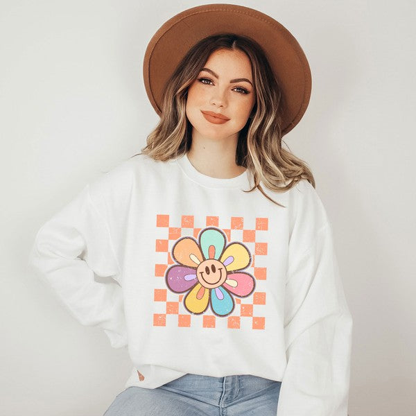 Checkered Daisy Graphic Sweatshirt