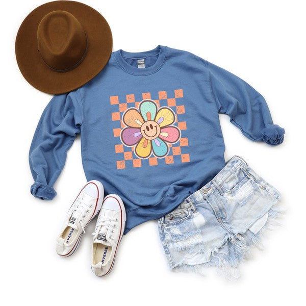 Checkered Daisy Graphic Sweatshirt