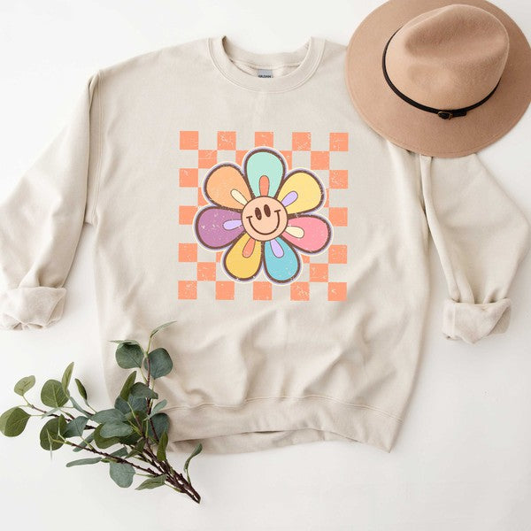 Checkered Daisy Graphic Sweatshirt