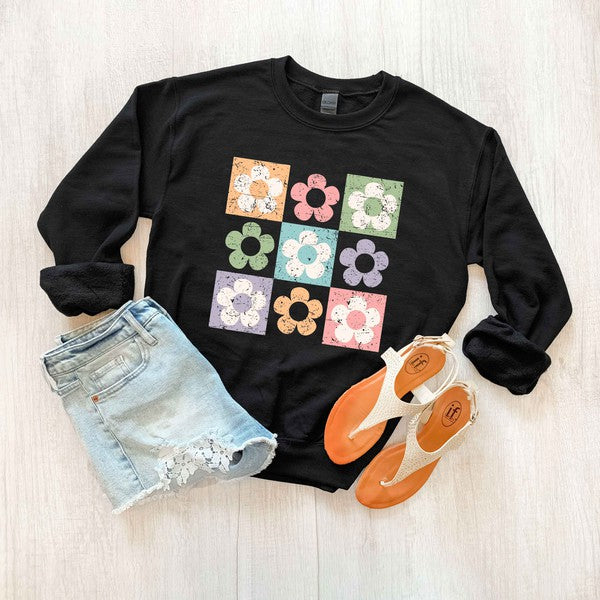 Checkered Flowers Graphic Sweatshirt