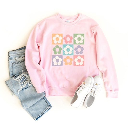 Checkered Flowers Graphic Sweatshirt