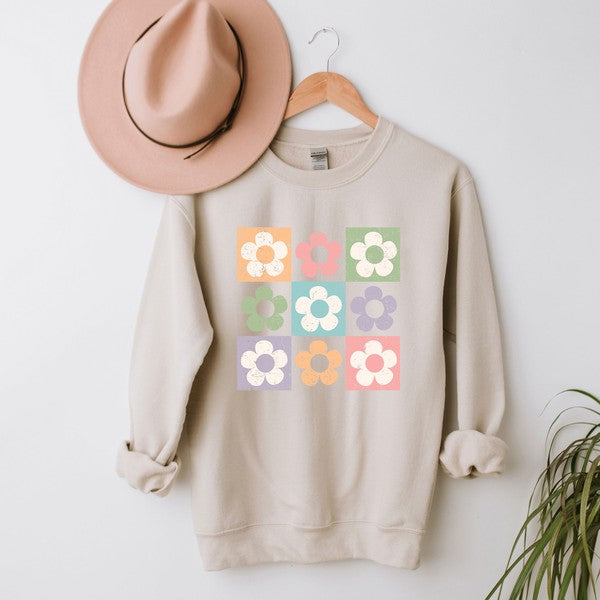 Checkered Flowers Graphic Sweatshirt